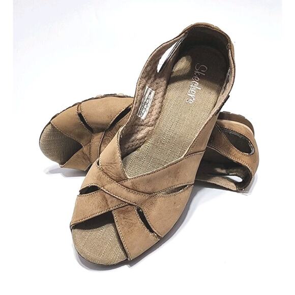 SKECHERS 46458 Brown Leather Casual Peep Toe Women's Size US 9 Comfort Shoes - Picture 2 of 7